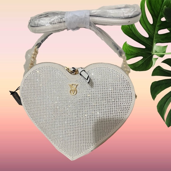 NWT Victoria’s Secret RHINESTONE HEART CROSSBODY BAG & HEART POUCH - Picture 11 of 13